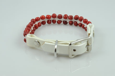 White Leather with Coral Beads